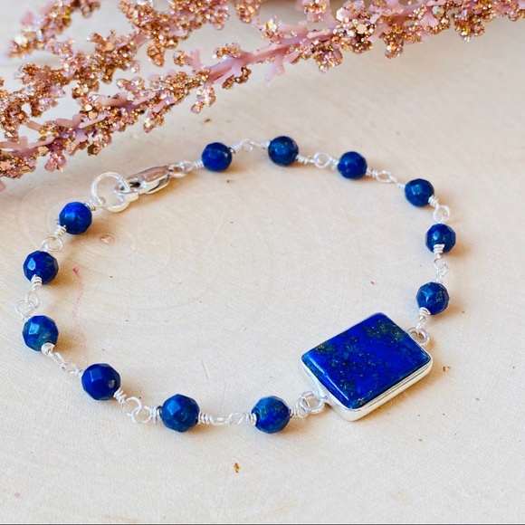 Lapis Lazuli Gemstone Sterling Silver Bracelet - Picture 2 of 7